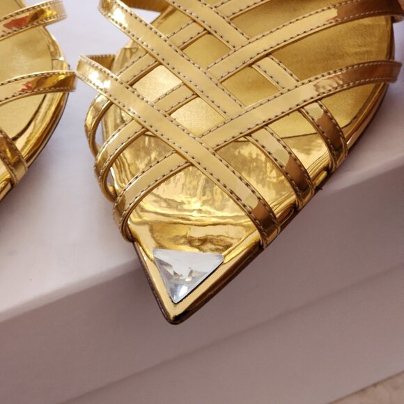 Nicolo Beretta gold patent leather sandals Sz 40